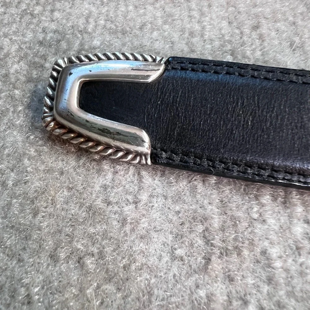 Brighton Leather Belt Womens 30 Black Silver Western Rope Buckle Cowgirl Boho